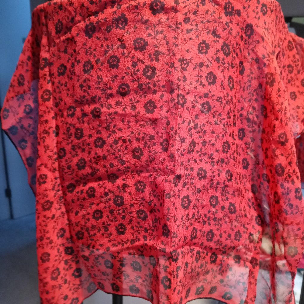 Vera Neumann Pure Silk Handrolled Red and Black Floral Sheer Scarf